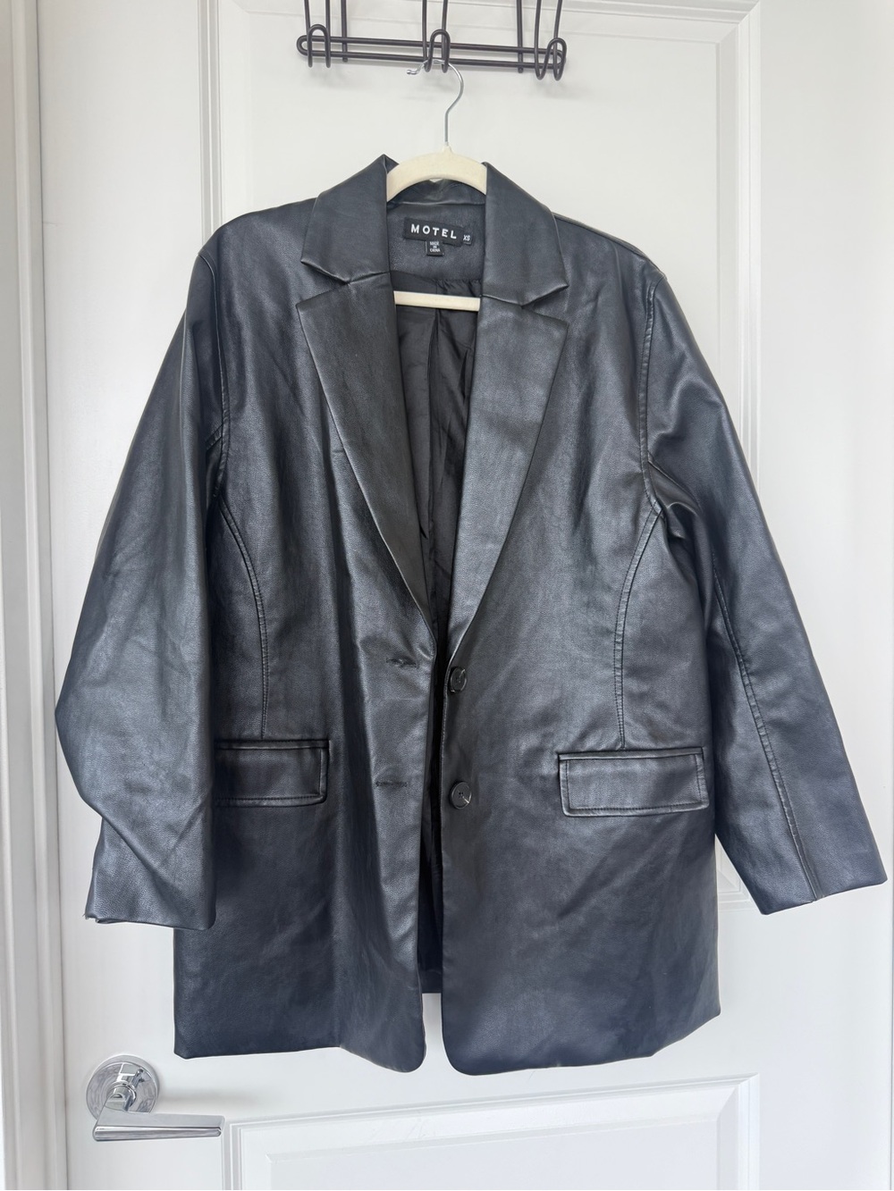 Motel Rocks Black Faux Leather Oversized Blazer
